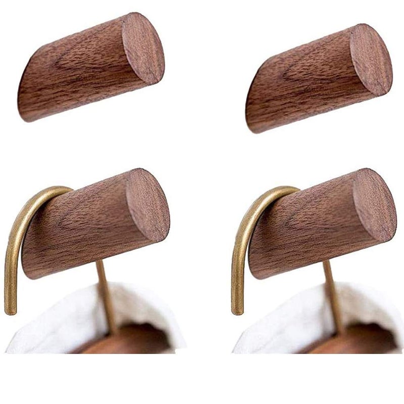 Felidio Wood Wall Hooks, 4 Pack Coat Hooks Wall Mounted, Rustic Wooden Heavy Duty Robe Hook Hat Rack, Hooks for Hanging Bathroom Towels Clothes Hanger (Walnut Wood) - Image 1